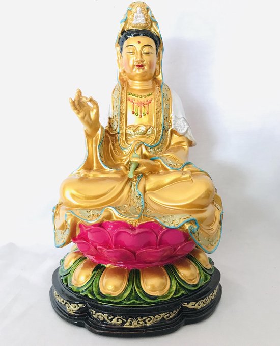 Kwan Yin beeld volledig kleur 26 cm Kwan Yin, ook wel Quan Yin Guanyin of Kannon boeddha Mooie exclusieve handgeschilderd Kwan Yin beeld gemaakt van resin.