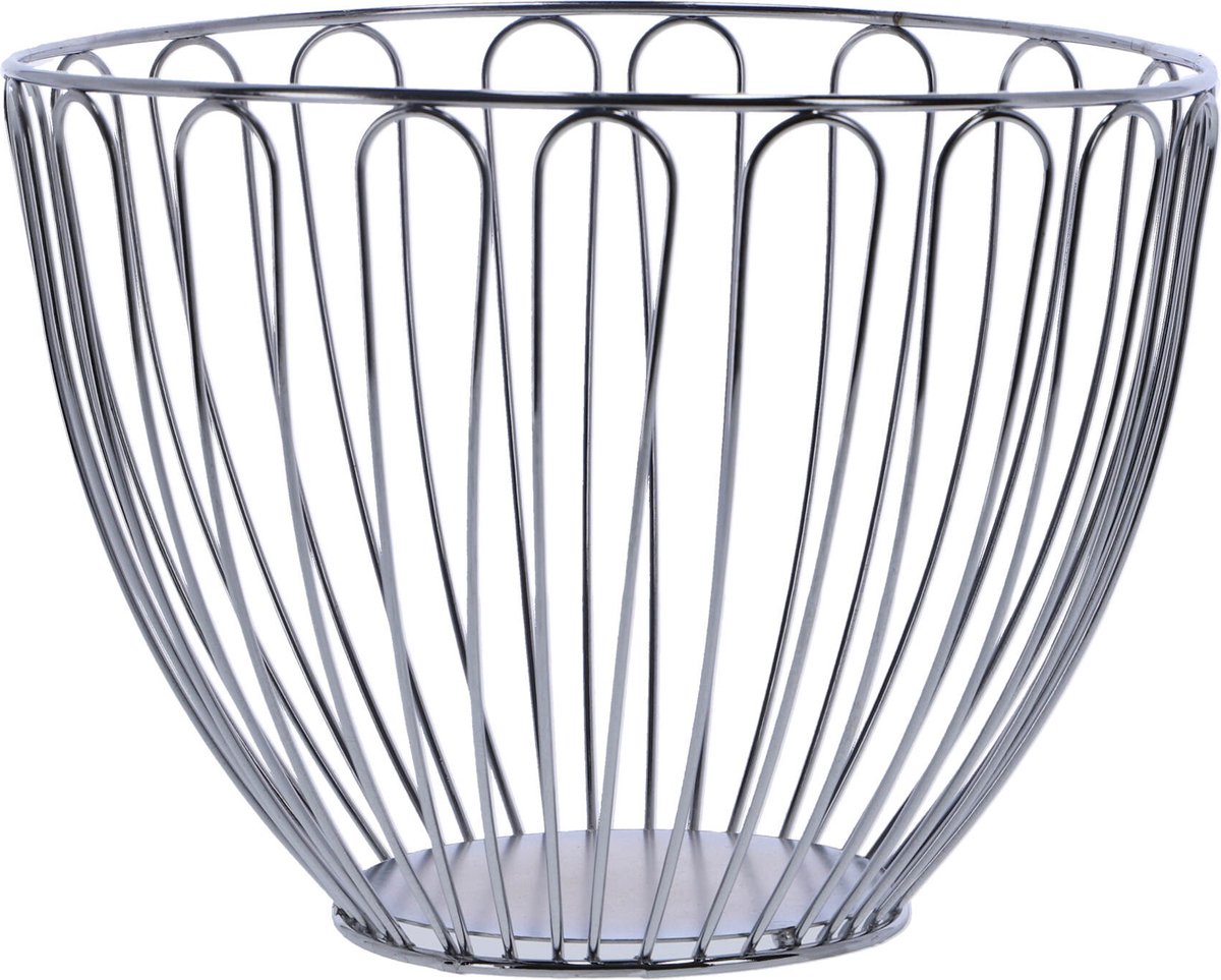 Excellent Houseware metalen fruitschaal - zilver - rond - 24 cm