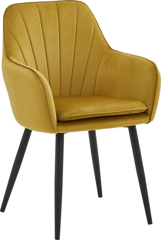 Colenis® - Chaise de salle à manger Melissa - Set de 2 - Jaune ocre - Velours - Avec accoudoir