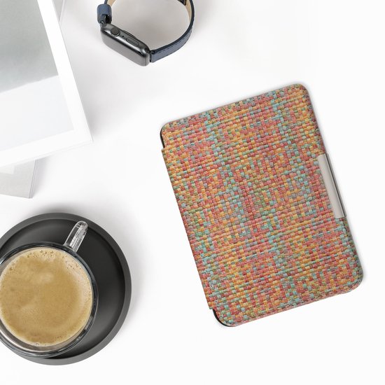 kwmobile ereader hoesje geschikt voor Kobo Clara BW / Colour - Case met magnetische sluiting - Hoes voor e-reader in geel / rood / groen - Kleurrijk weefpatroon design van Merkloos — afbeelding 2