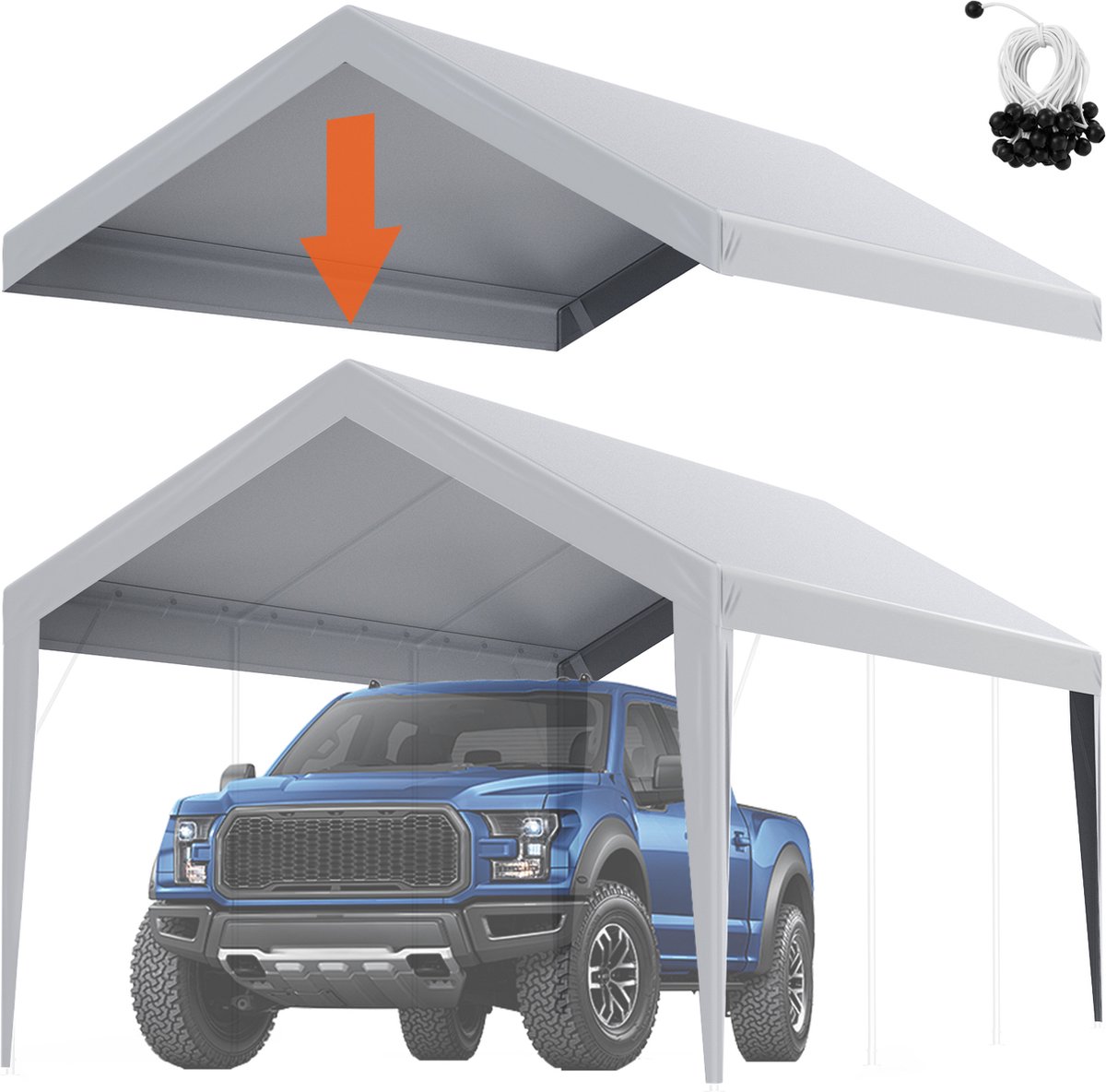 VEVOR Carport Garagetent 3x6m Garagedaktent Waterdicht Uv-Beschermd Eenvoudige Installatie