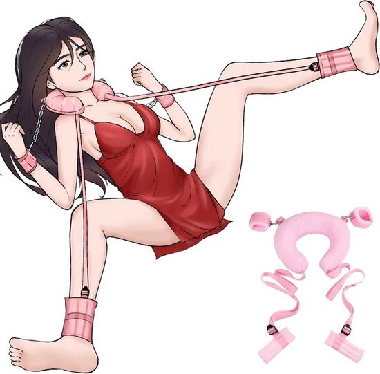 Foto: Handboeien en beenboeien bondage set inclusief nekkussen diepe penetratie roze pluche one size bdsm