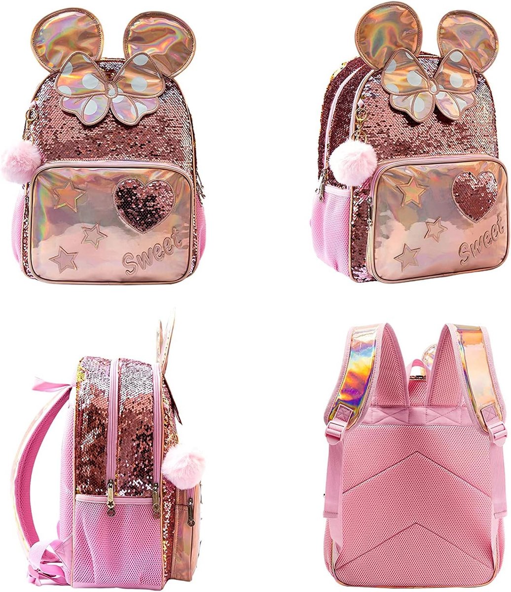 Joya Kids® Mini Oren Schooltas Pailletten | Rugzak Meisje | Muis rugtas | |Mini rugzak | Backpack meisjes | Roze Pailletten en Glitter Tas met Etui | 34 x 24 cm | Groep 1 - 4 | 10 Liter – foto 3