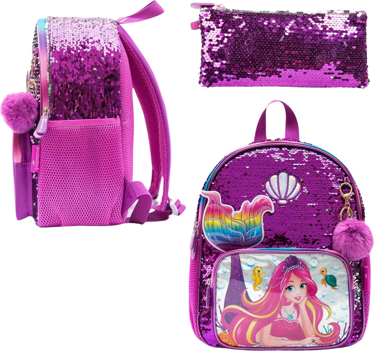 Joya Kids® Mermaid Schooltas Pailletten | Rugzak Meisje | Mermaid rugtas | Zeemeermin rugzak | Backpack meisjes | Paarse Pailletten en Glitter Tas met Etui | 33 x 26 cm | Groep 1 - 4 | 10 Liter – foto 7