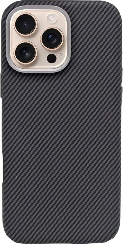 IYUPP Coque adaptée pour iPhone 16 Pro Max – Texture carbone – Compatible avec MagSafe – Zwart
