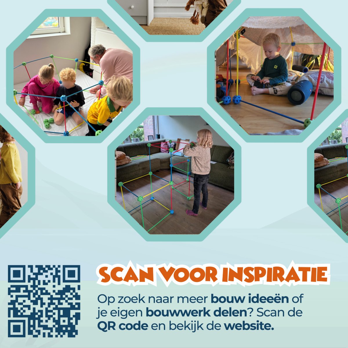 MEGAFORT Fort Bouwpakket Glow in the Dark - Hut & Fort Bouwen - 120 Delen, Stokken 42,5 cm - Speeltent - Speelgoed 4 Jaar - Montessori Speelgoed — afbeelding 7
