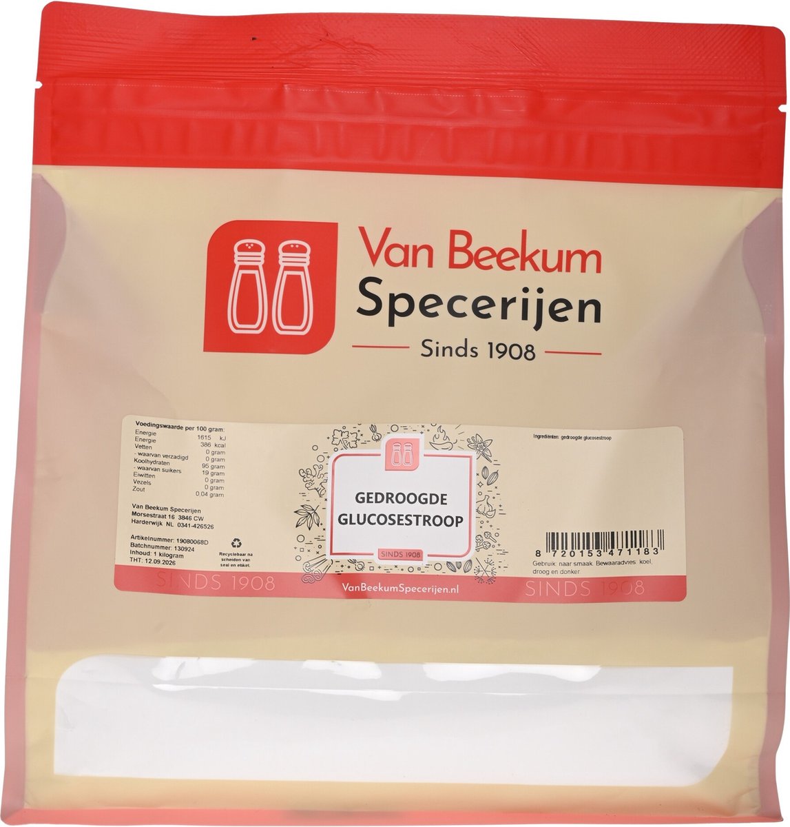 Goedkoopste Van Beekum Specerijen - Gedroogde Glucosestroop - 1 kilo (hersluitbare stazak
