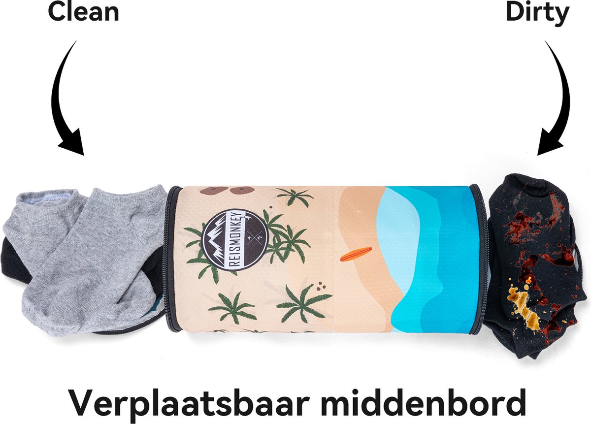 Packing cube Clean & Dirty Valley - Sokken & Ondergoed Organizer - Waszak - Verschuifbaar middenstuk - Water en vuilafstotend - Sterke ritsen