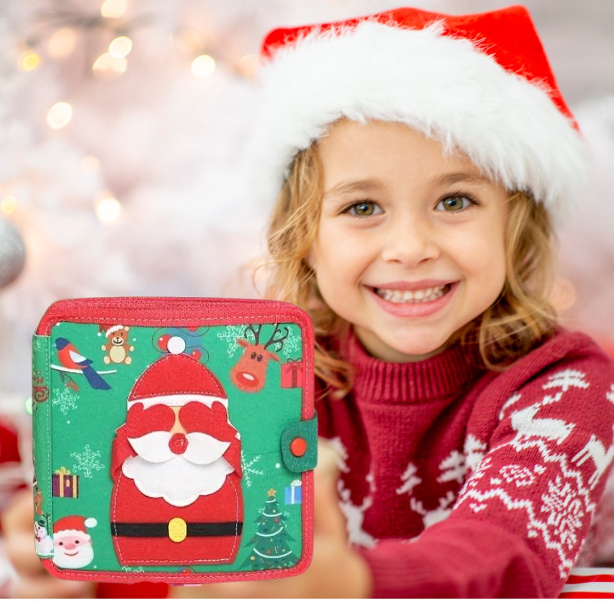 Joymaxx® Kerst Busy Board Book -Kerst Speelgoed - Educatief Spel voor Peuters - Montessori Activiteitenboek Kerstman - Motoriek Speelgoed 1,2,3,4 Jaar - Sensorische Speelgoed 18 maanden — afbeelding 7