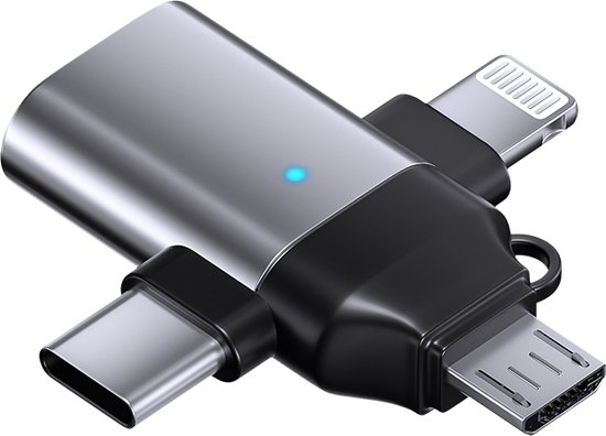 Convertisseur USB 3 en 1 OTG - USB-C - 8 Broches - Micro-USB - Port Clé USB - Convertisseur USB vers USB C - Adaptateur USB-C vers USB