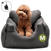 Siège auto pour chien Nativ Deluxe - Siège auto pour chien - 60 x 55 cm - Hydrofuge et antidérapant - kussen en peluche - 2 en 1 - Incl. 2 ceintures de sécurité - 2 gamelles offertes - Taille M - Gris foncé