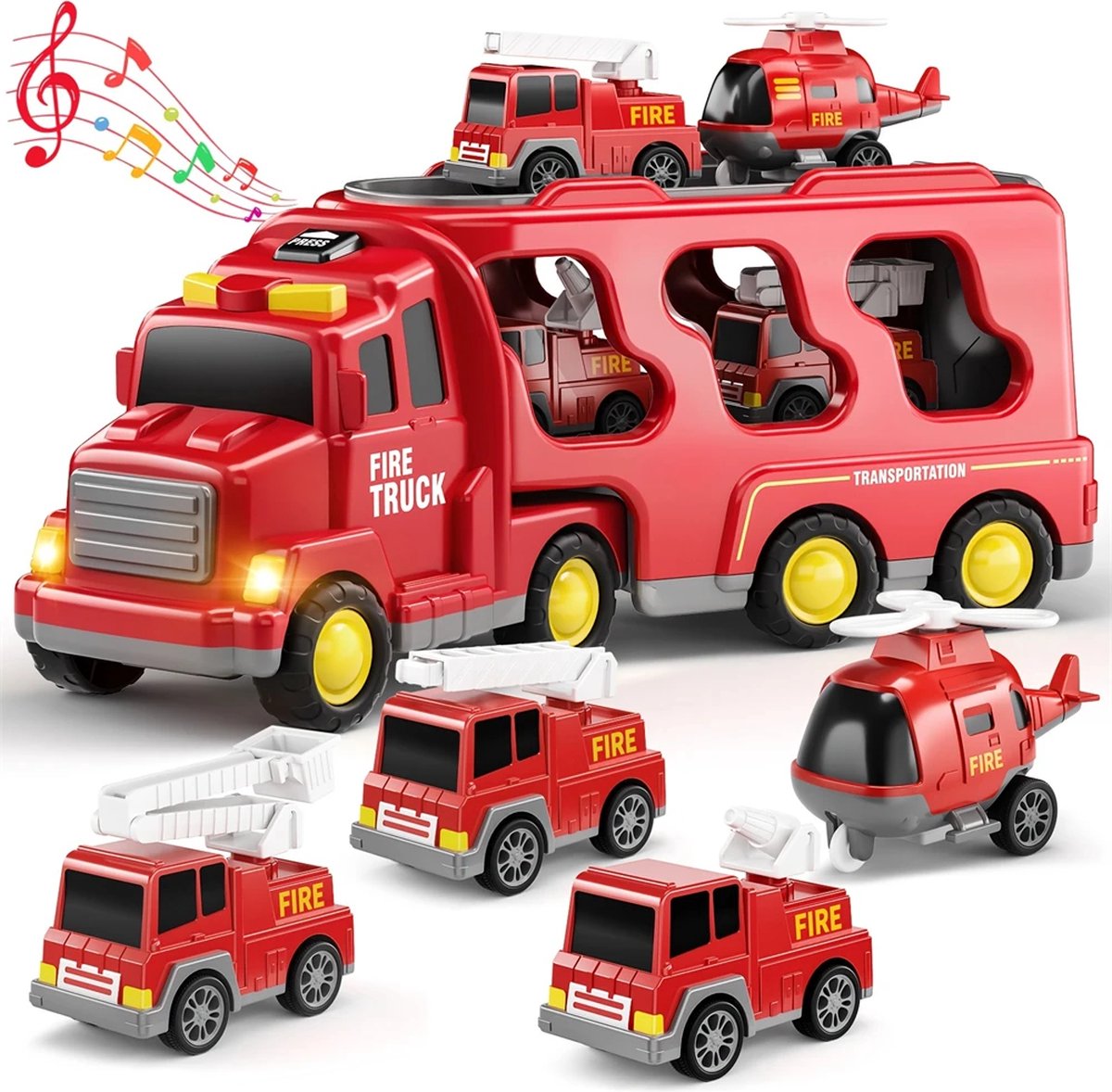 vrachtwagen 33cm licht geluid vier kleine auto's