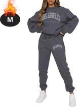 Livano Ensemble de jogging - Ensemble domicile - Adultes - Survêtement - Confortable - Pantalon de survêtement - Survêtement - Femme - Hiver - Gris foncé - M