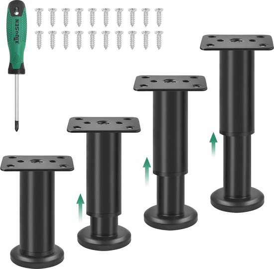 ATM® INOX Verstelbare meubelvoeten, Set van 4, INOX, Zwart, 150 mm