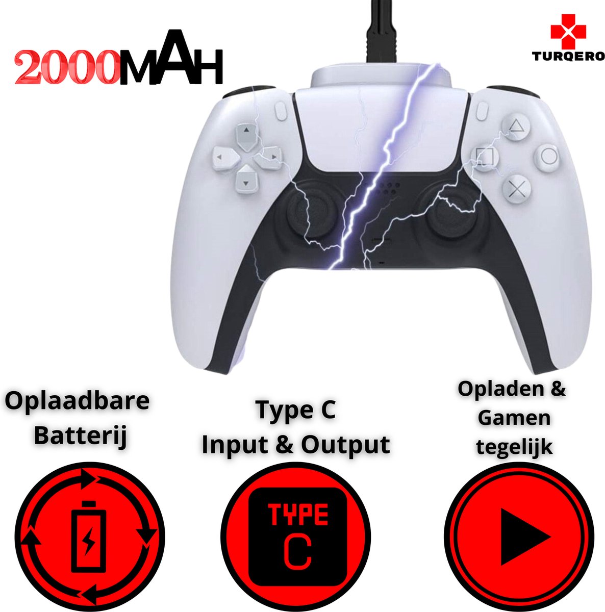Remotto 5 – oplader voor PS5-controller – draagbare accu voor DualSense gaming tijdens het opladen – lange levensduur 12 uur looptijd – PS5- accessoires Remotto 5 – oplader voor PS5-controller – draagbare accu voor DualSense gaming tijdens het opladen – lange levensduur 12 uur looptijd – PS5- accessoires