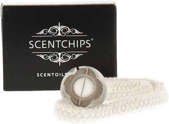 Zwarte Scentchips doos met lont en een deel van de lonthouder.