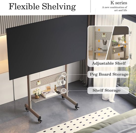 FITUEYES tv standaard verrijdbaar voor 32-60 inch, Draaibaar & Hoogte