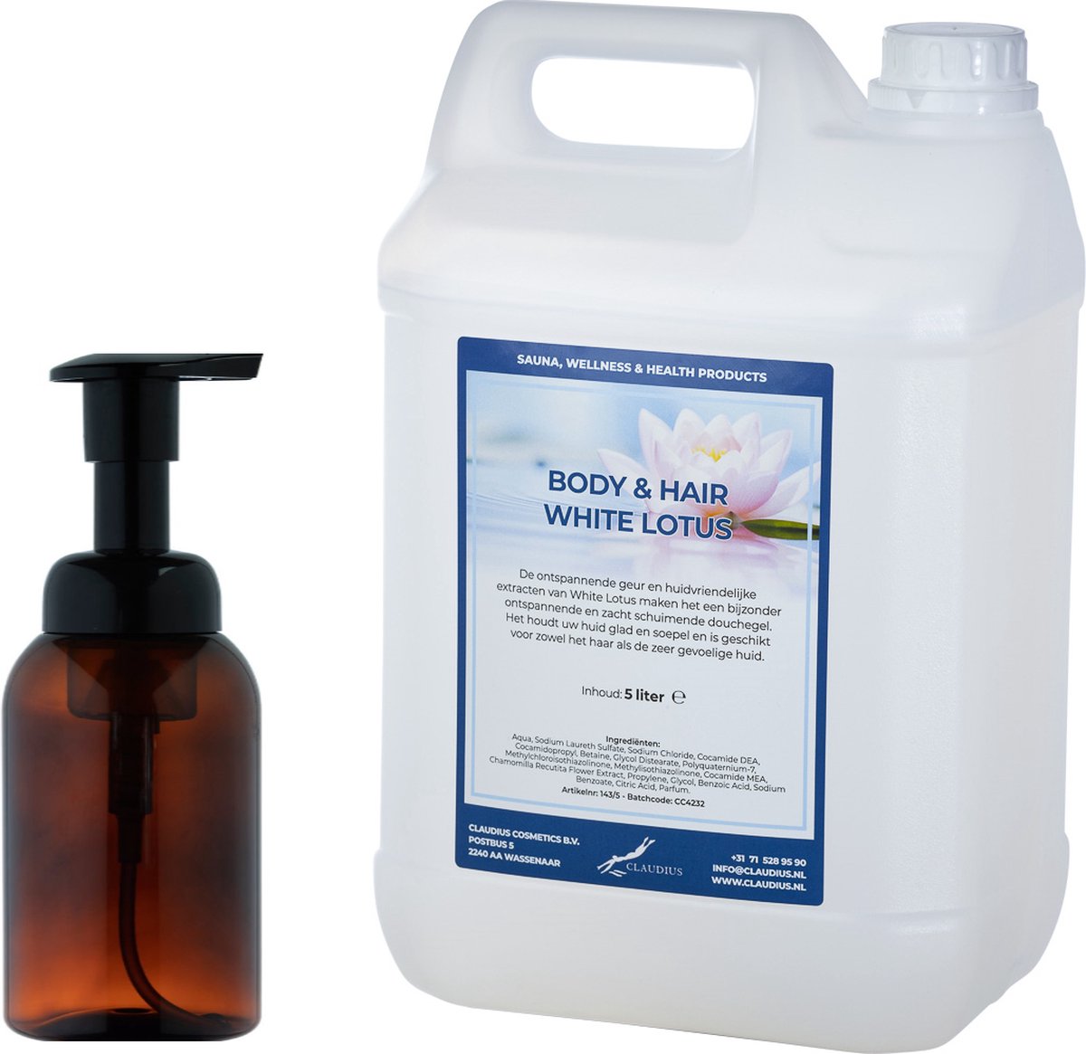 Goedkoopste Zeepdispenser 300 ml amber bruin hervulbaar 5 liter Body & Hair White Lotus navulling