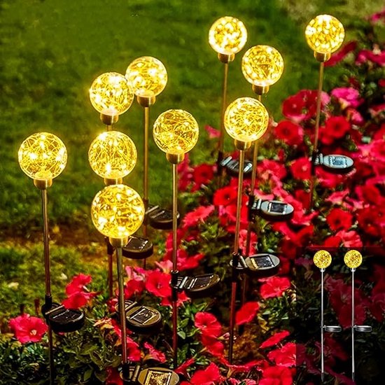 yowin Zonne-vuurwerklampen, 2-pack, 120 LED-buitenverlichting op zonne- energie, 8 modi, vuurvliegjes op zonne-energie, waterdichte koperdraad Starburst-lampen voor buiten voor terras, gazon, feestdecoraties (warm wit