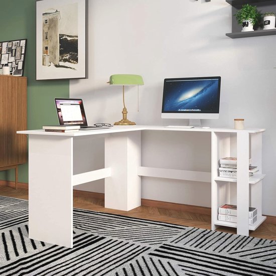 Vicco Hoekbureau Carlo, wit, 136 x 112 cm, met open planken voor een flexibele organisatie van de werkruimte