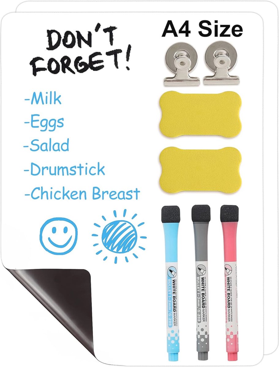 Magnetisch Droog Wissen Whiteboard Set A4 - Lege Tablet voor Koelkast, Kalender en Notities - Ideaal voor Thuisschool en Kantoor