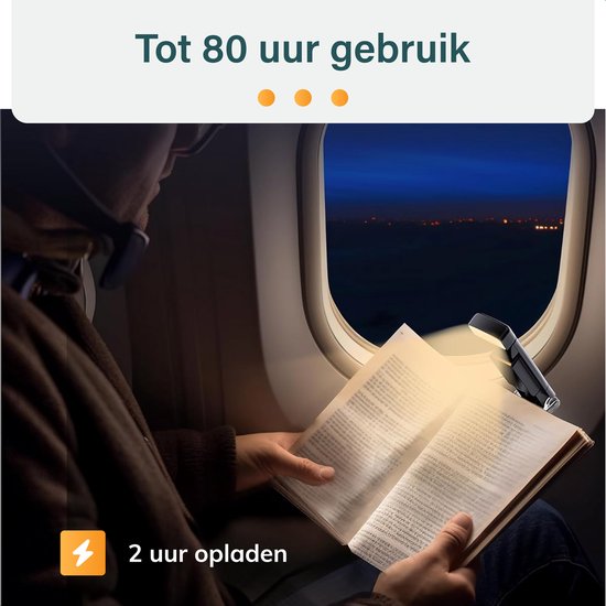 LED Leeslampje met klem - 80 uur leesplezier - Leeslamp voor boek en in bed - Dimbare klemlamp - Oplaadbaar via USB-C - Klemspot - 3 Lichtstanden - Soft & Silky van Merkloos — afbeelding 3