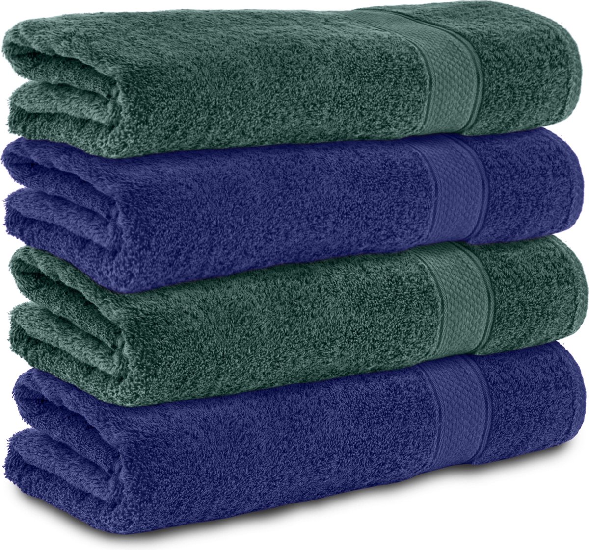 Komfortec Handdoekenset 4x Handdoek 50x100 cm - 100% Katoen - Navyblau&Dunkelgrun