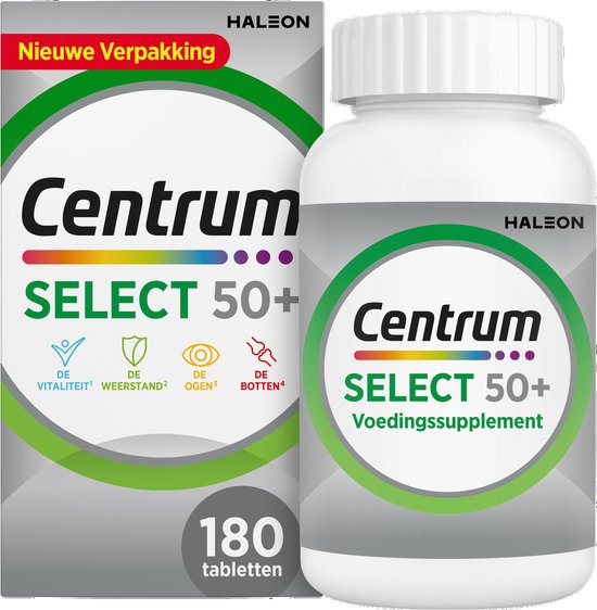 Centrum Select 50+ - Multivitaminen - 13 Vitaminen & 10 Mineralen - Tabletten - Energie, Weerstand, Botten, Hormonale regulatie, Spieren, Geheugen - Bevat Vitamine A, B2, B6, B12, C en Ijzer - 180 stuks