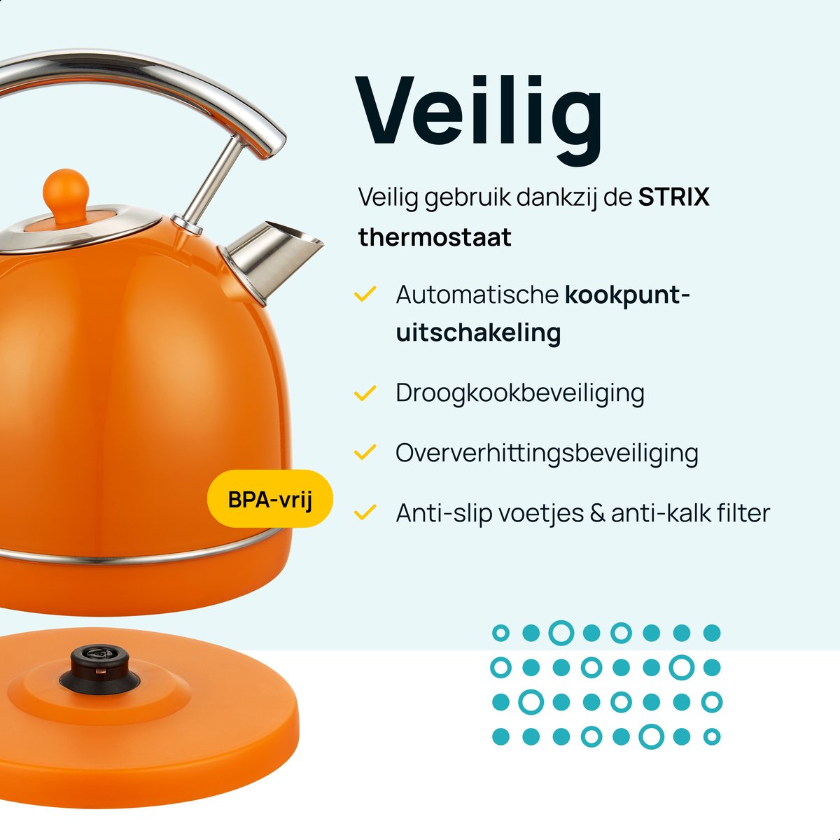MOA Waterkoker Retro - 1,8 Liter - Elektrische Waterkoker - BPA-vrij - Anti Calcium Filter - RVS - 2200W - Oranje – foto 4