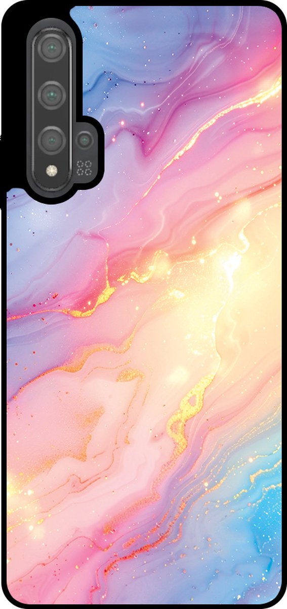 Smartphonica Telefoonhoesje Geschikt voor Huawei Nova 5T met Regenboog Glitter Marmer Opdruk - TPU Backcover Case Rainbow Glitter Marble Design geschikt voor Huawei Nova 5T