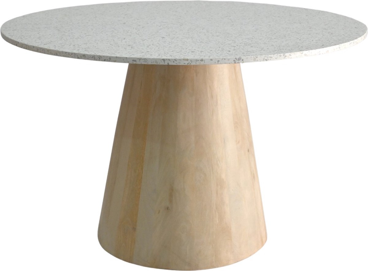 DÉJA Living Salontafel Sara Rond - Terrazzo/Hout - Naturel - 55x55x38cm