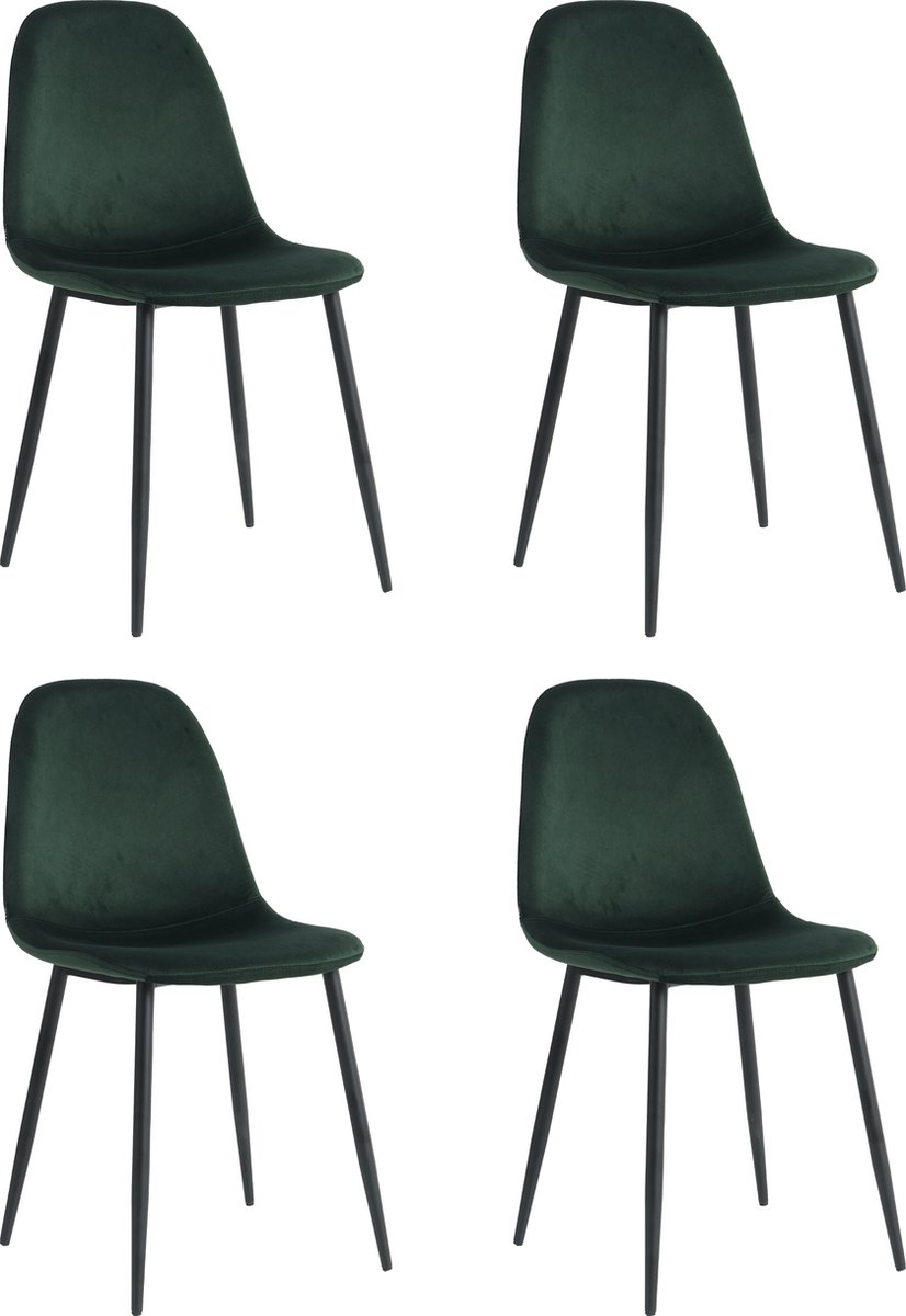 Lina® Napoli Eetkamerstoelen - Groen - Set van 4 - Fluweel - Velvet