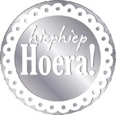 Etiket haza hiephiep hoera zilver/wit