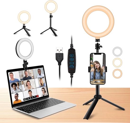 Luz de anillo LED BR-RL 10B con soporte y conexión USB - Negro