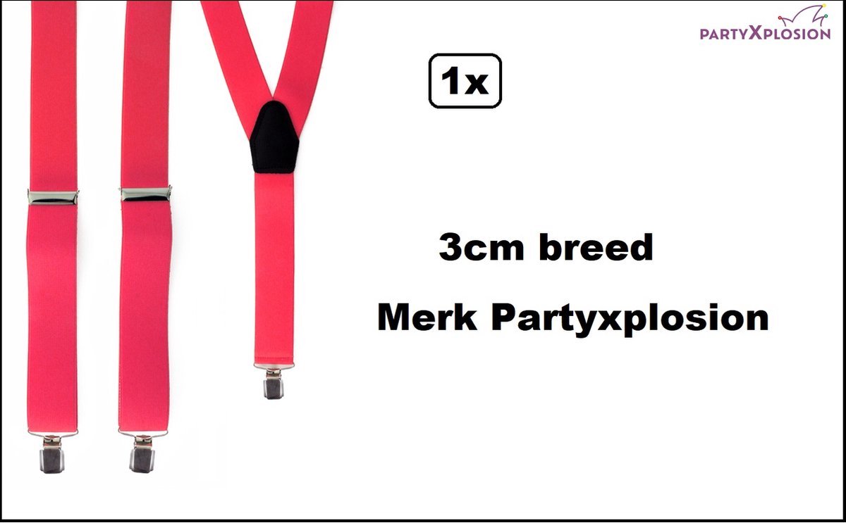 Luxe Bretel pink/roze roze breed - merk partyxplosion - Carnaval thema feest party fun festival optocht