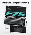 Verpakking van de AULA F75 met toetsenbord, kabels, handleiding en muismat.