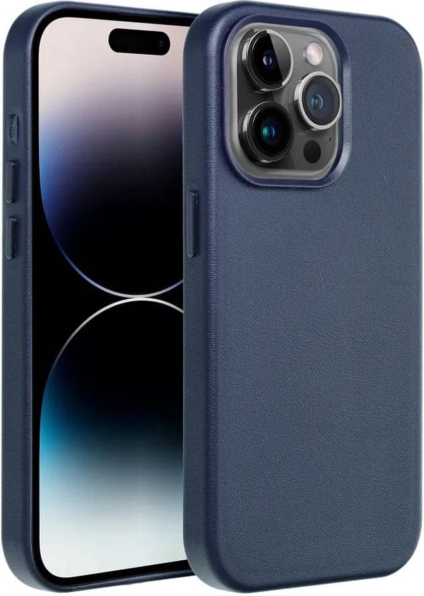 Casify Leren Hoesje geschikt voor MagSafe iPhone 14 Pro Hoesje - Donkerblauw