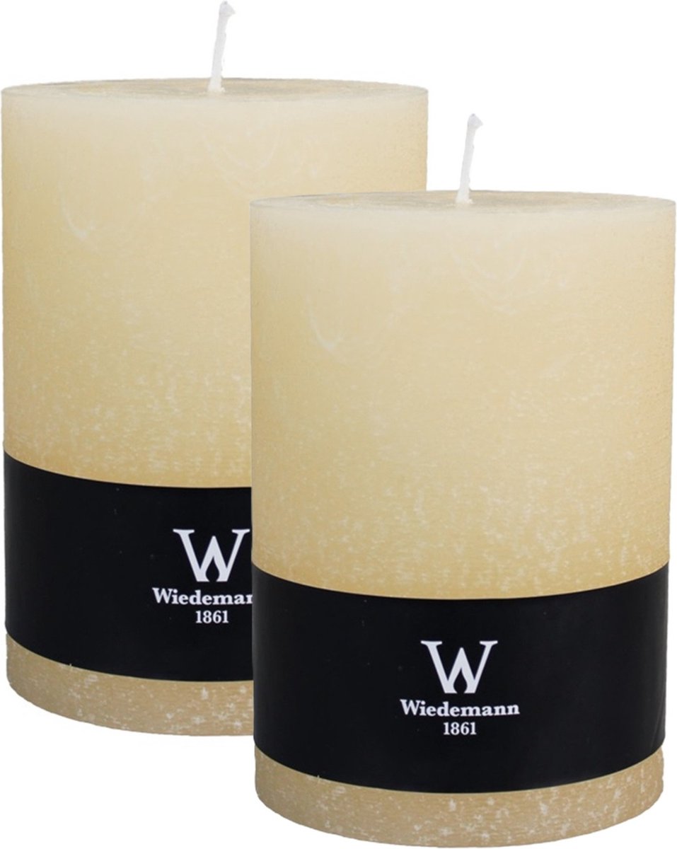 Wiedemann Cilinderkaars/stompkaars - 2x - groot model - rustieke kaars - creme wit - 10 x 14 cm - 100 branduren