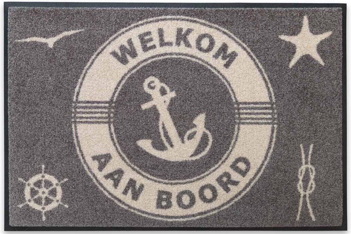 LogoMatz Deurmat Welkom aan boord - 50cm x 75cm - Cool Grey - wasbaar - geen schadelijke weekmakers