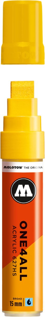 Molotow ONE4ALL 15mm Acryl Marker - Geel - Geschikt voor vele oppervlaktes zoals canvas, hout, steen, keramiek, plastic, glas, papier, leer...