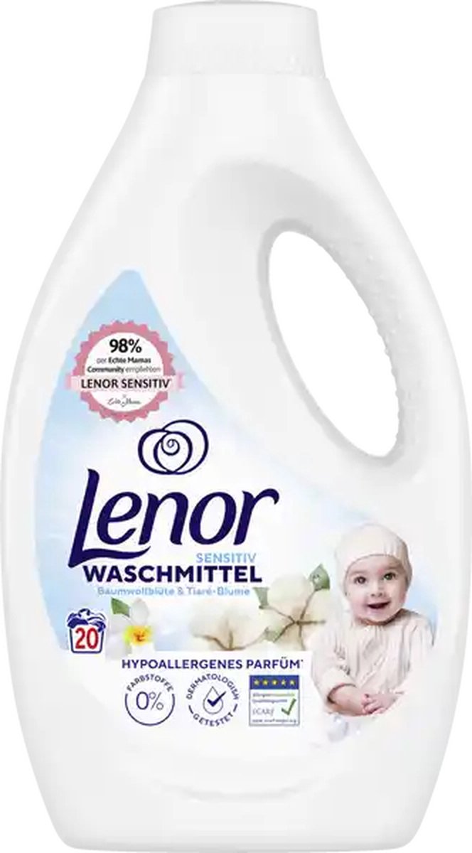 Goedkoopste 5 x Lenor Vloeibaar Wasmiddel - Sensitive Katoenbloesem - 5 x 20 Wasbeurten