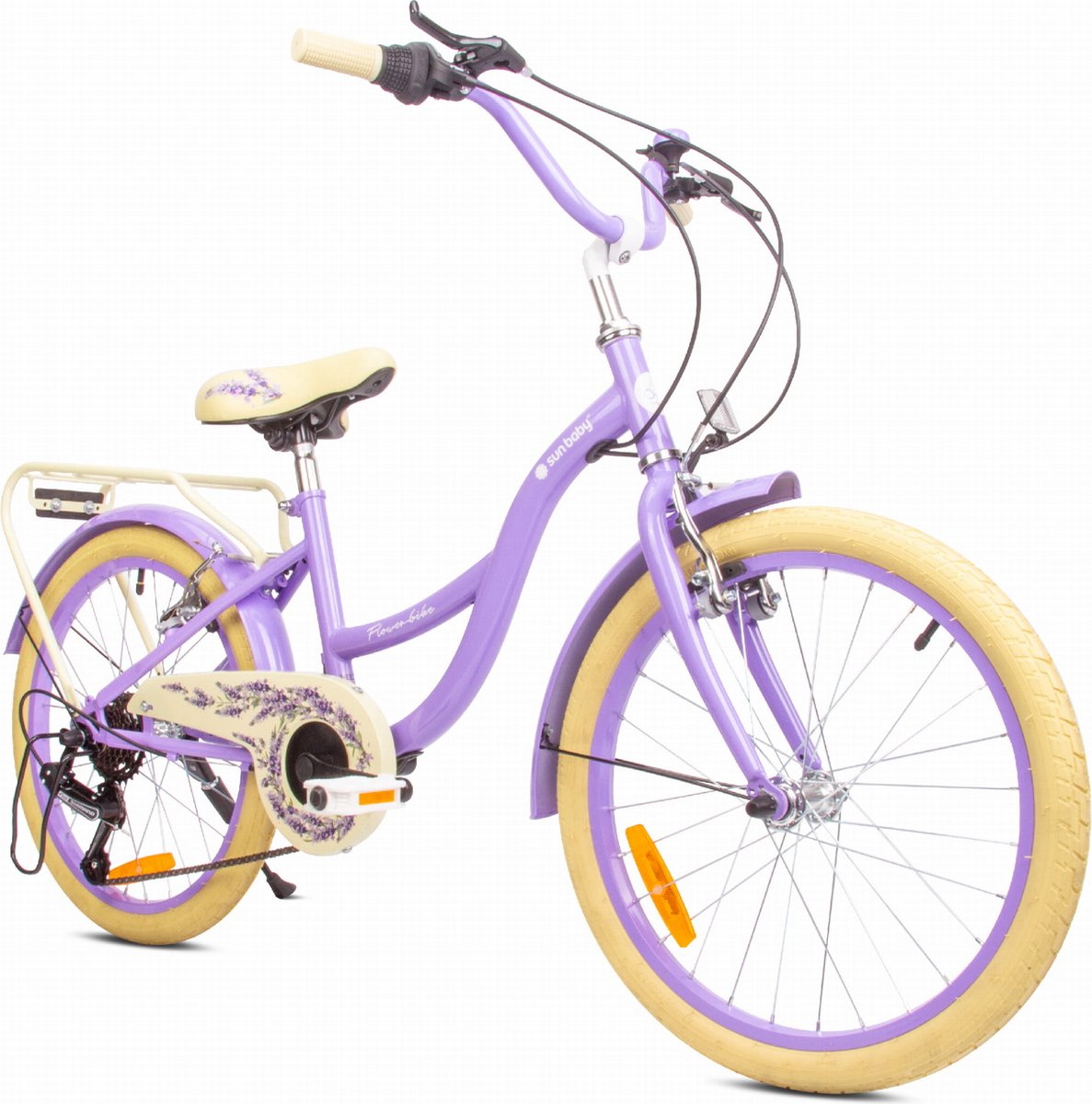 Flower Bike Fiets voor een meisje van 6 tot 10 jaar, 20 inch Lavendel, 6 versnellingen Shimano, kinderfiets in hoogte verstelbaar