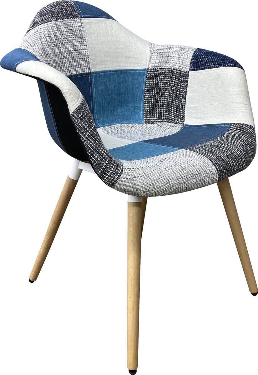 Lina RIA Eetkamerstoelen – Keukenstoelen - Blauw - Grijs - Stof Blauw - Wit - Grijs