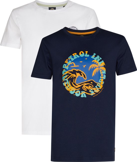 Petrol Industries Jongens T-shirt 2-Pack - Jongenskleding Multipack van 2 stuks - Kinderen - Kinderkleding - Ronde Hals - Print - Katoen - Korte Mouwen - - Maat 176