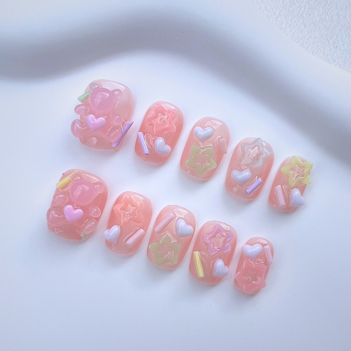 Goedkoopste Press On Nails - Handgemaakte Press On Nagels - Roze Jelly Korte Ronde Nagels - Sweet Dreamscape - Maat XS
