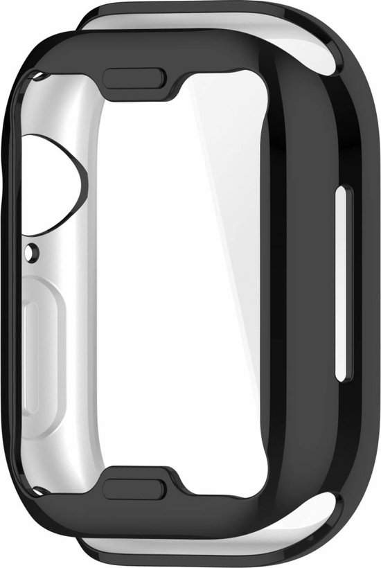 Zwart hoesje met transparant schermgedeelte voor een smartwatch.