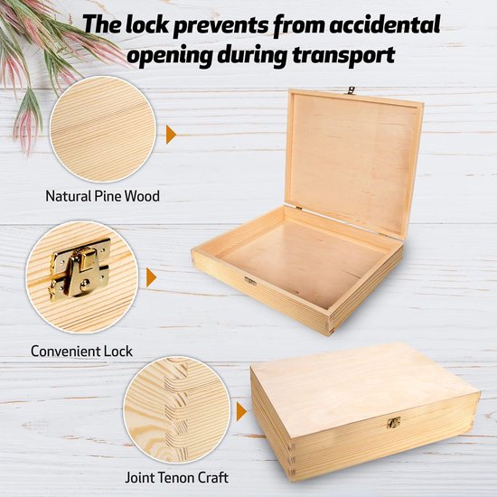 clipfritz - Klein opbergkistje 39x29x14 cm met deksel (MDF-houten kist) Stapelbare opbergkisten met handgrepen - Opbergbak/opbergkist voor documenten, speelgoed, boeken