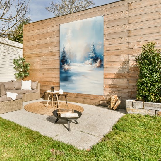 Affiche de jardin 120x180 cm - Décoration de jardin Forêt - Hiver - Nature - Abstrait - Neige - Affiche pour le jardin - Décoration extérieure - Tableau de jardin clôture - Décoration murale sur toile de jardin - Décoration murale sur toile de balcon