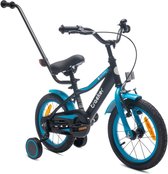 Tracker Bike Vélo pour enfants pour garçons 14 pouces, de 3 à 6 ans, avec roues stabilisatrices, barre de poussée, frein à main (Neon Blauw , 14 pouces)