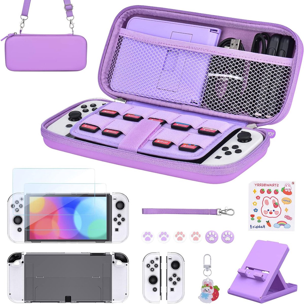 oCreon Switch OLED Accessoiresbundel 17-in-1 - Draagtas - Beschermhoes en Meer voor Nintendo Switch